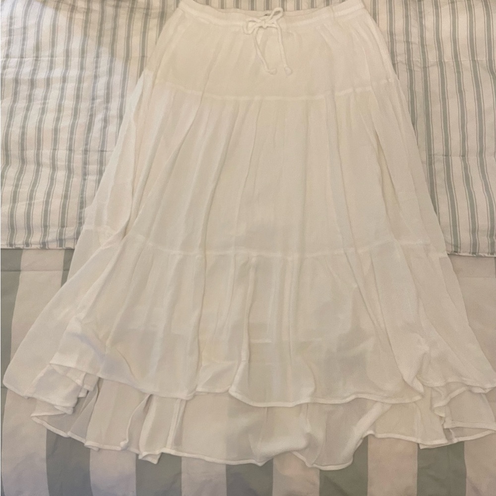 Crinkle Gauze White Pull on Tiered Skirt